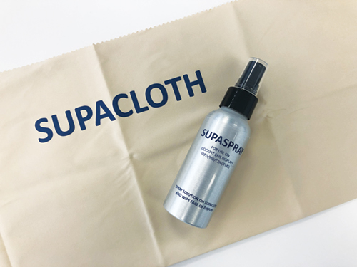 SupaSpray Lens Cockpit Cleaner and SupaCloth Microfibre Cloth