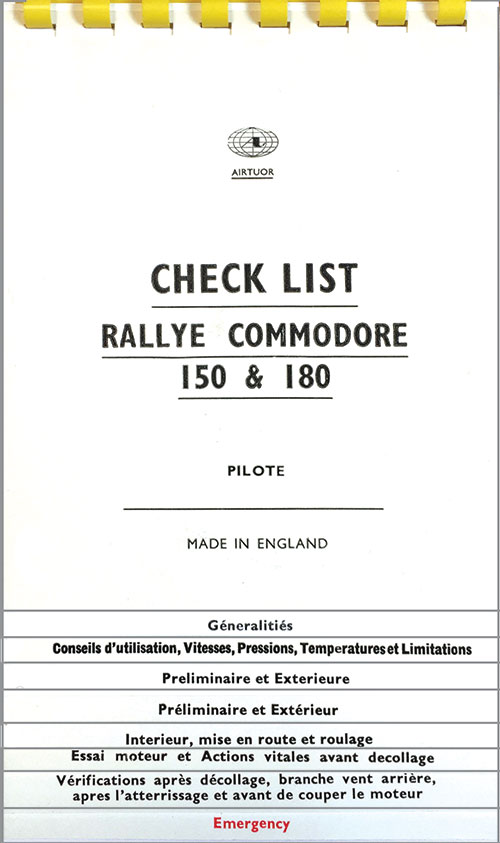 Aircraft Checklists Guides Rallye Commodore 150 180 In French Pooleys Flying And Navigational Products And Accessories